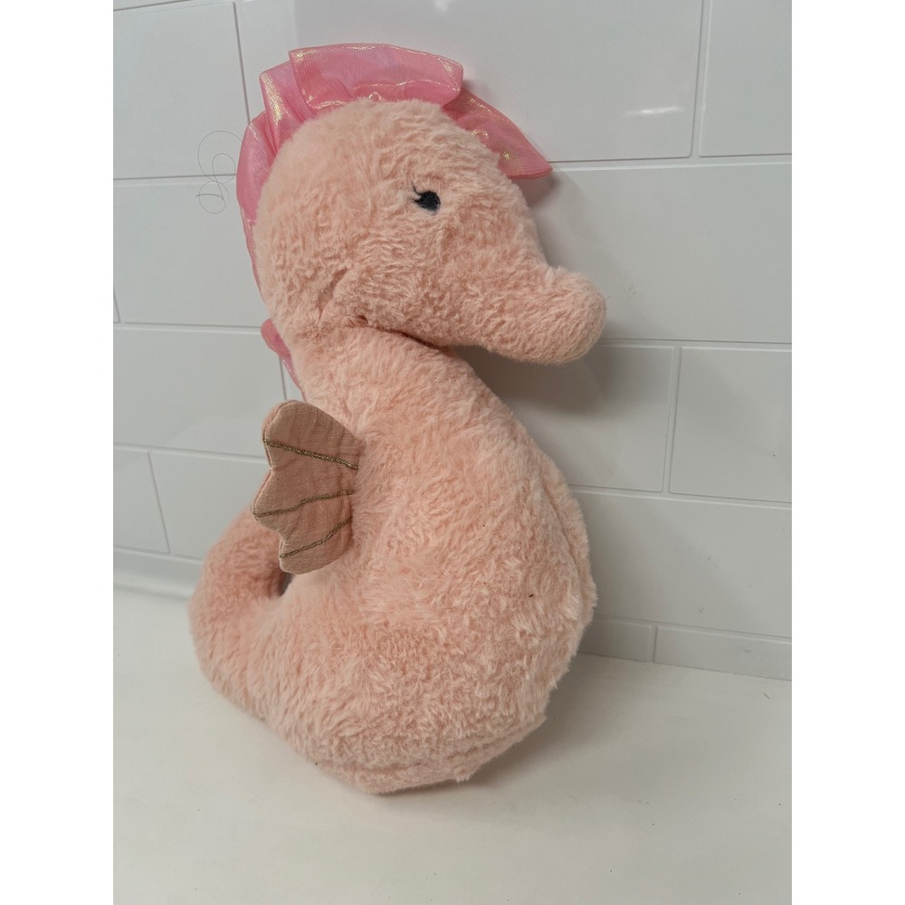 Mon Ami Pink Seahorse Plush Stuffed Animal Tulle Mane Gold Fins 12 Inch